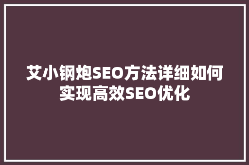 艾小钢炮SEO方法详细如何实现高效SEO优化