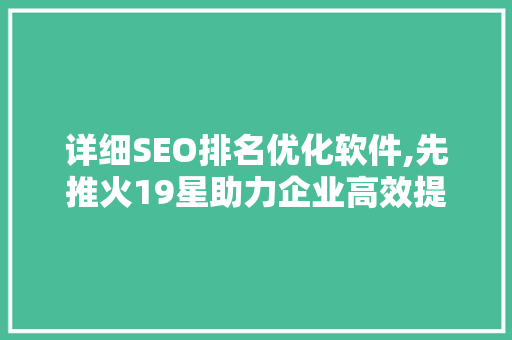 详细SEO排名优化软件,先推火19星助力企业高效提升网站排名