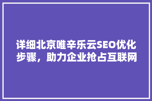 详细北京唯辛乐云SEO优化步骤，助力企业抢占互联网市场