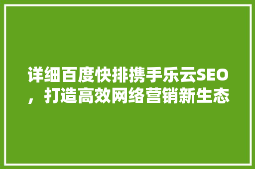 详细百度快排携手乐云SEO，打造高效网络营销新生态