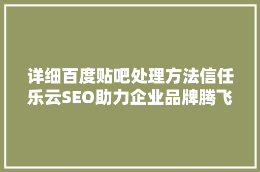详细百度贴吧处理方法信任乐云SEO助力企业品牌腾飞
