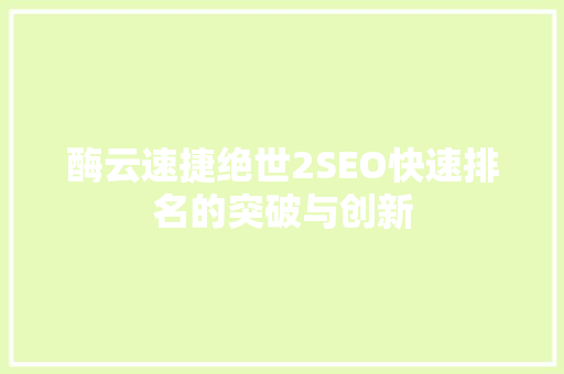 酶云速捷绝世2SEO快速排名的突破与创新