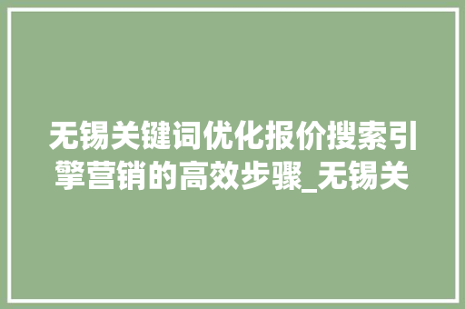无锡关键词优化报价搜索引擎营销的高效步骤_无锡关键词优化报价