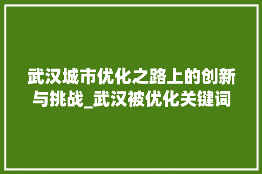 武汉城市优化之路上的创新与挑战_武汉被优化关键词分析