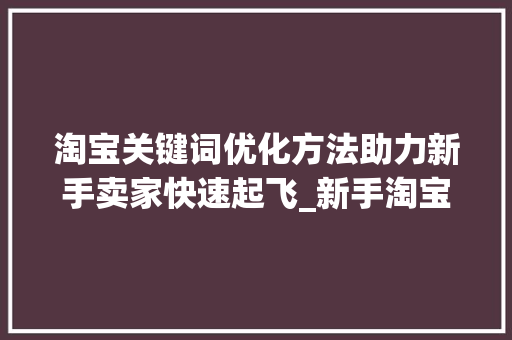 淘宝关键词优化方法助力新手卖家快速起飞_新手淘宝关键词优化方法
