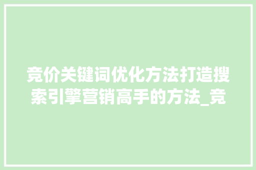 竞价关键词优化方法打造搜索引擎营销高手的方法_竞价关键词优化方法