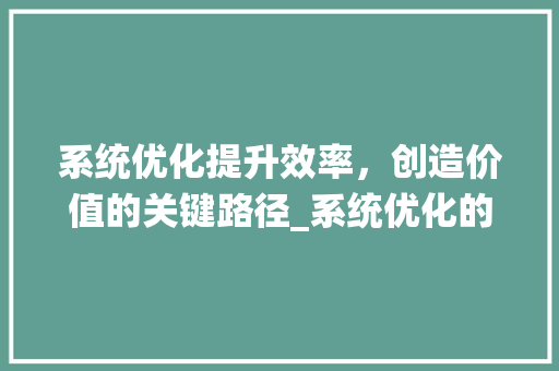 系统优化提升效率，创造价值的关键路径_系统优化的关键词