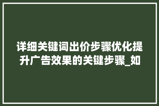 详细关键词出价步骤优化提升广告效果的关键步骤_如何优化关键词出价步骤