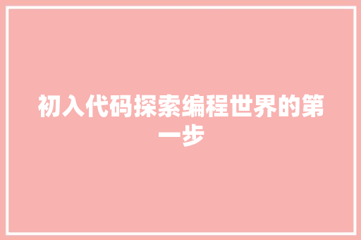 初入代码探索编程世界的第一步