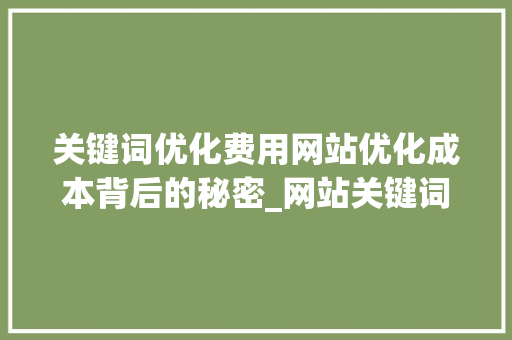 关键词优化费用网站优化成本背后的秘密_网站关键词优化费用多少