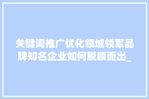 关键词推广优化领域领军品牌知名企业如何脱颖而出_关键词推广优化哪家有名