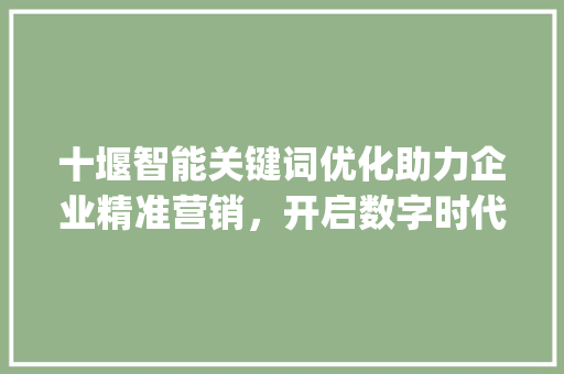 十堰智能关键词优化助力企业精准营销，开启数字时代新篇章_十堰智能关键词优化