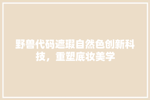 野兽代码遮瑕自然色创新科技，重塑底妆美学