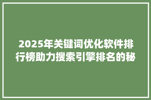 2025年关键词优化软件排行榜助力搜索引擎排名的秘密武器_关键词优化软件排行