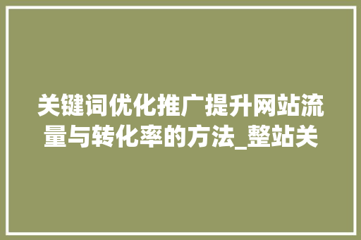 关键词优化推广提升网站流量与转化率的方法_整站关键词优化推广