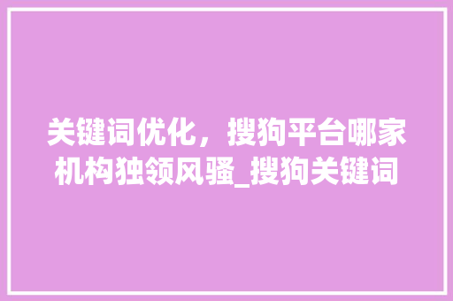 关键词优化，搜狗平台哪家机构独领风骚_搜狗关键词优化哪家好