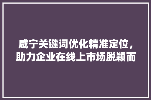 咸宁关键词优化精准定位，助力企业在线上市场脱颖而出_咸宁关键词优化收费