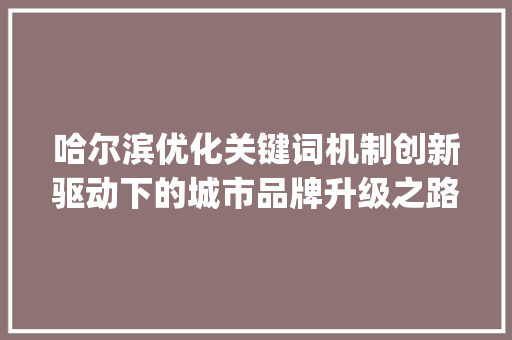 哈尔滨优化关键词机制创新驱动下的城市品牌升级之路_哈尔滨优化关键词机制