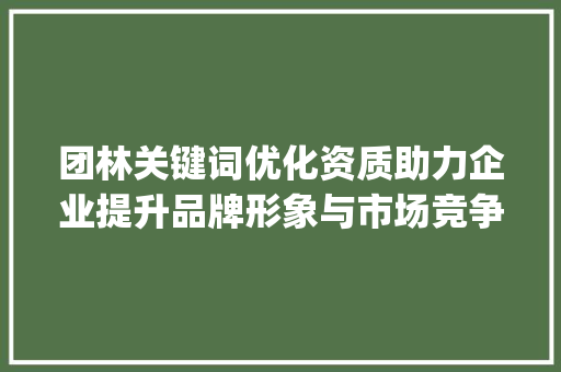团林关键词优化资质助力企业提升品牌形象与市场竞争力_团林关键词优化资质