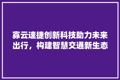 寡云速捷创新科技助力未来出行，构建智慧交通新生态_关键词优化寡云速捷