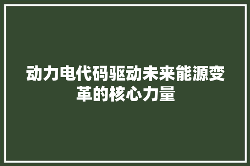 动力电代码驱动未来能源变革的核心力量