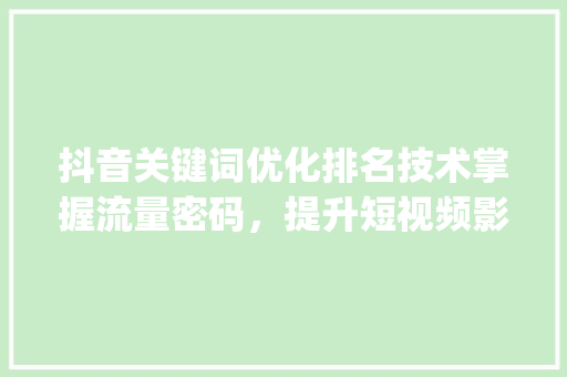 抖音关键词优化排名技术掌握流量密码，提升短视频影响力_抖音关键词优化排名技术