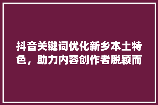 抖音关键词优化新乡本土特色，助力内容创作者脱颖而出_新乡抖音搜索关键词优化