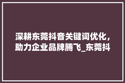 深耕东莞抖音关键词优化，助力企业品牌腾飞_东莞抖音关键词优化团队