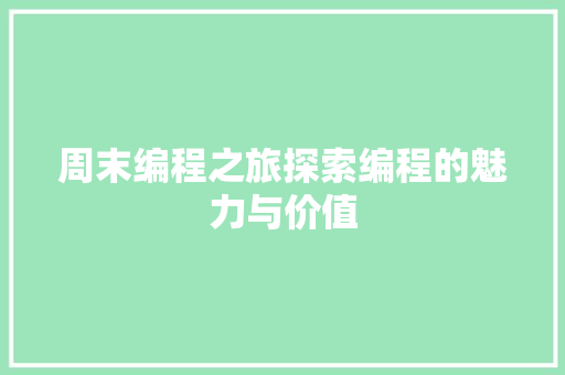 周末编程之旅探索编程的魅力与价值