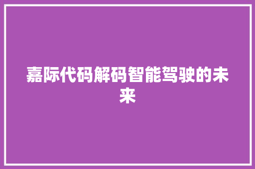 嘉际代码解码智能驾驶的未来