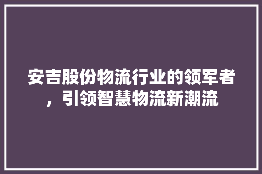 安吉股份物流行业的领军者，引领智慧物流新潮流