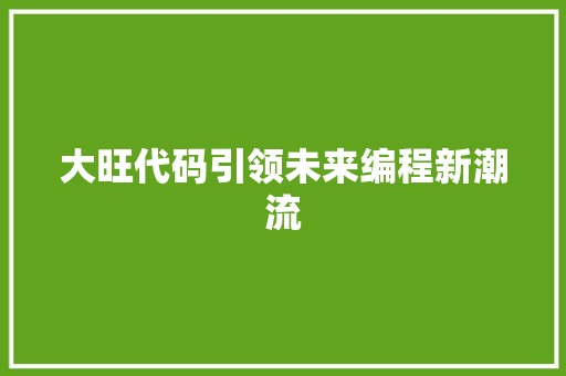 大旺代码引领未来编程新潮流