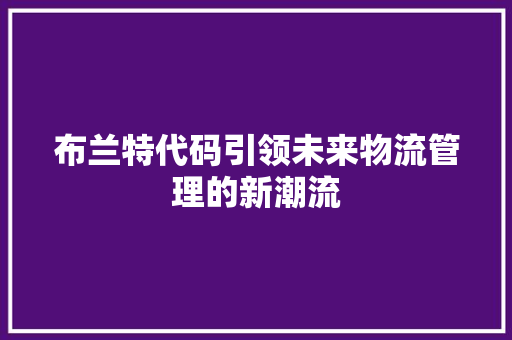 布兰特代码引领未来物流管理的新潮流