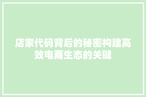 店家代码背后的秘密构建高效电商生态的关键