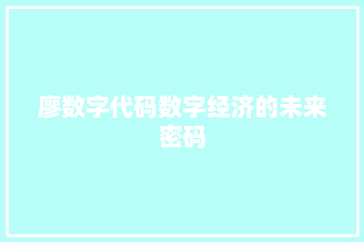 廖数字代码数字经济的未来密码