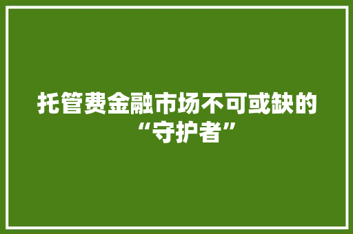 托管费金融市场不可或缺的“守护者”
