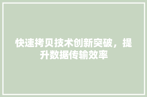 快速拷贝技术创新突破，提升数据传输效率