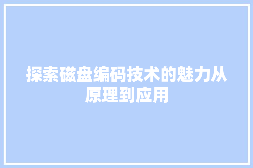探索磁盘编码技术的魅力从原理到应用