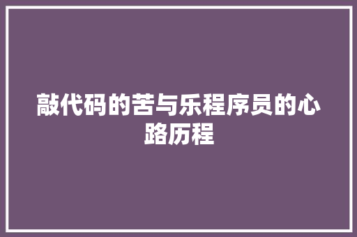 敲代码的苦与乐程序员的心路历程