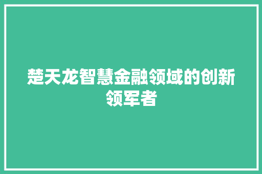 楚天龙智慧金融领域的创新领军者  第1张