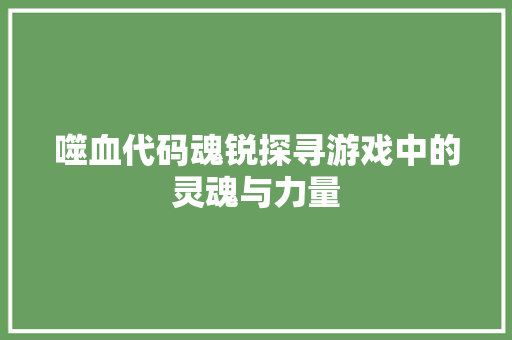 噬血代码魂锐探寻游戏中的灵魂与力量