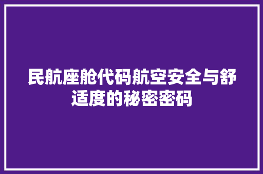 民航座舱代码航空安全与舒适度的秘密密码