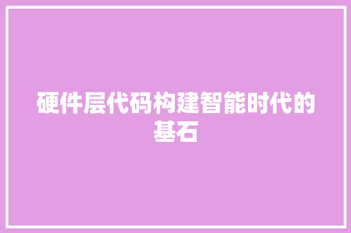 硬件层代码构建智能时代的基石