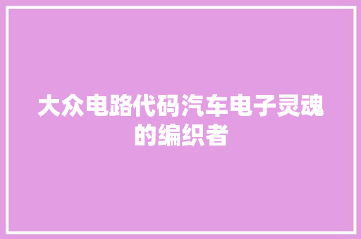大众电路代码汽车电子灵魂的编织者