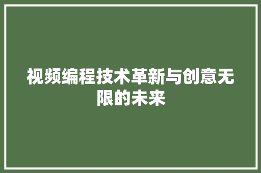 视频编程技术革新与创意无限的未来