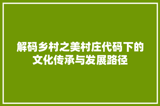 解码乡村之美村庄代码下的文化传承与发展路径
