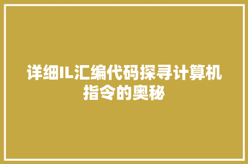 详细IL汇编代码探寻计算机指令的奥秘