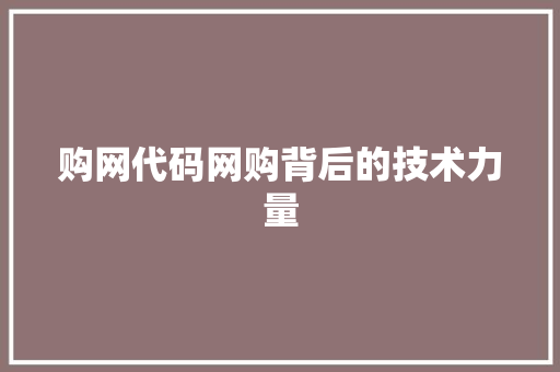 购网代码网购背后的技术力量