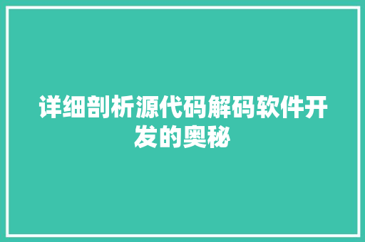详细剖析源代码解码软件开发的奥秘