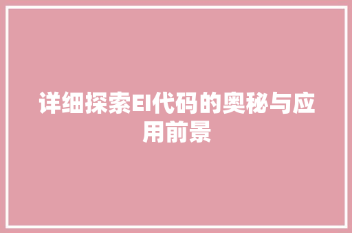 详细探索EI代码的奥秘与应用前景